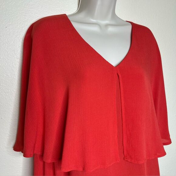 Chicos Crinkle Gauze Flutter Sleeve Capelet Layer Red Orange Blouse Women XL - Picture 2 of 13